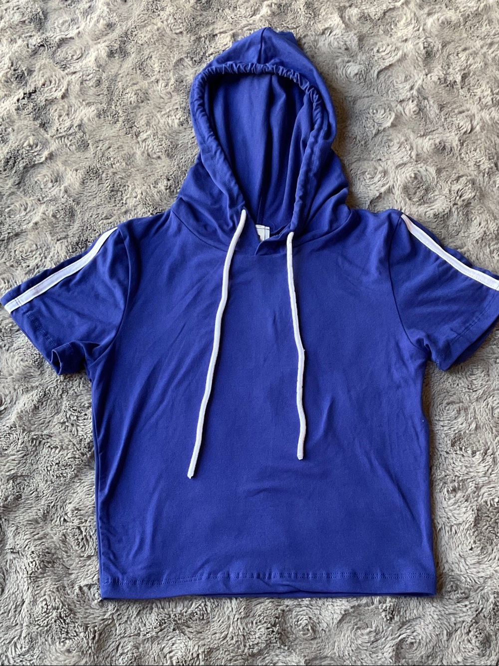 Fashion Nova Royal Blue Hooded Crop Top with White Trim